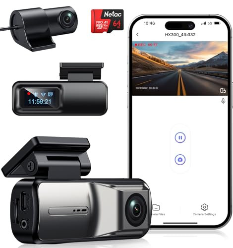 TECIVAL DASH CAM FRONT AND REAR 2.5K 1080P DUAL DASH CAMERA 64GB SD CARD - BLACK