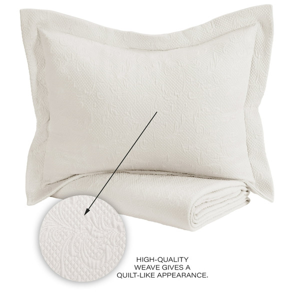 ROYAL BOROUGH 100% COTTON MATELASSE 3 PC COVERLET SET, FULL/QUEEN - IVORY