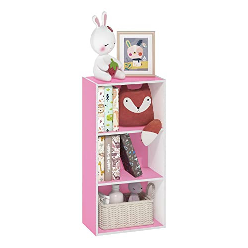 Furinno Luder 3-Tier Open Shelf Bookcase 21050PIWH - Pink/White