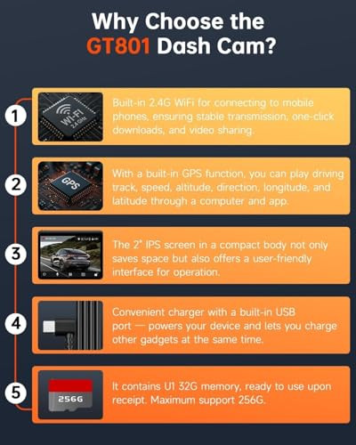 ECOMOMENT DASH CAM FRONT AND REAR, 4K ULTRA HD, WI-FI GPS, 32GB, GT801 - BLACK