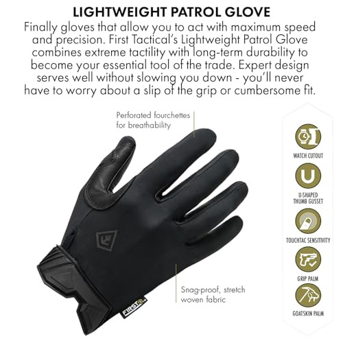FIRST TACTICAL MEN’S LIGHTWEIGHT PATROL GLOVES SKIN TIGHT GOATSKIN PALM - BLACK