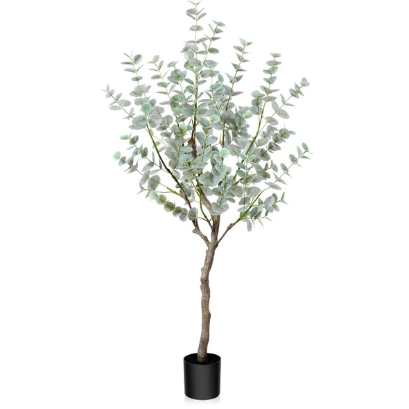 4FT Artificial Eucalyptus Tree, Fake Eucalyptus Tree with White Silver Leaves