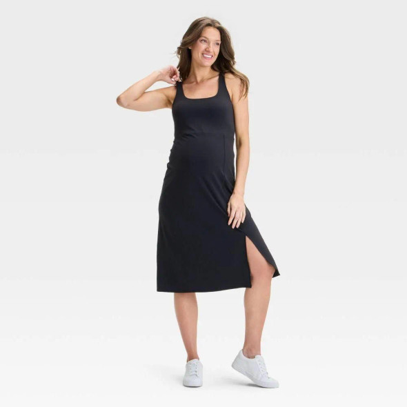INGRID AND ISABEL SLIT ACTIVE MIDI MATERNITY DRESS ISABEL - SMALL - BLACK New