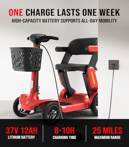 GLASHOW S3 MOBILITY SCOOTER SENIORS 25 MILES , 6 MPH MAX, 265LBS LOADING - RED