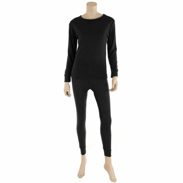 THERMA TEK THERMAL LONG JOHNS UNDERWEAR TOP & BOTTOM 2PC SET WOMEN M - BLACK