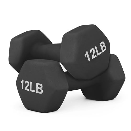 MADOG DUMBBELL HAND WEIGHTS ANTI-ROLL NON-SLIP HEXAGON SHAPED 12LB 2PCS - BLACK