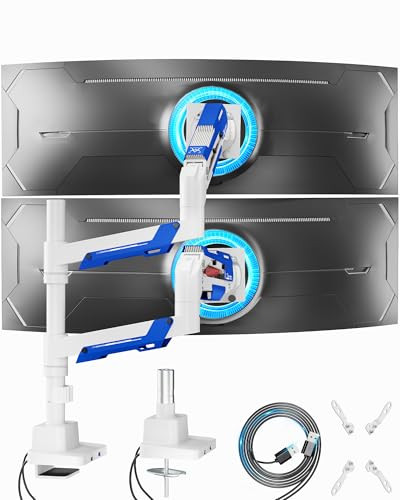 ARES WING DUAL MONITOR MOUNT ADJUSTABLE STACKED MONITOR STAND USB A/C - WHITE