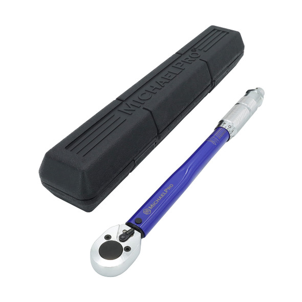 MichaelPro 3/8 Inch Drive Click Torque Wrench, 10–80 ft-lb - Blue/Silver