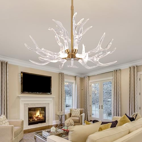 RINKBIK ACRYLIC ANTLER CHANDELIER CEILING LIGHT FIXTURES - GOLD