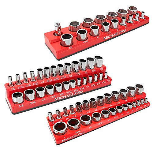 MichaelPro 3PC Magnetic Socket Organizer 1/4", 3/8" & 1/2" Drive MP014003-RED