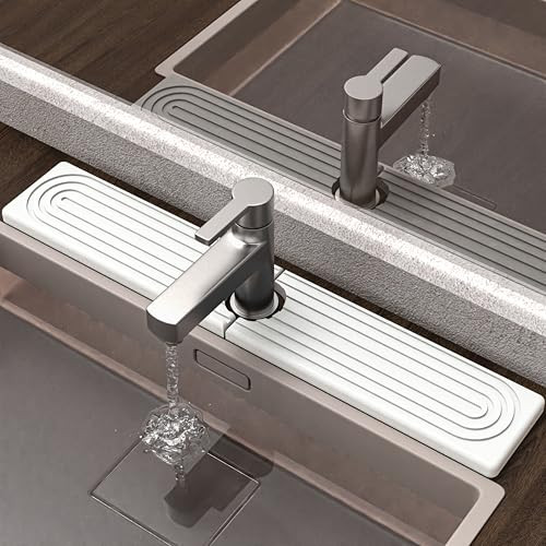 AKUVU FAUCET MAT FOR KITCHEN SINK - DIATOMITE SINK MAT, 23.6" X 3.9" - WHITE