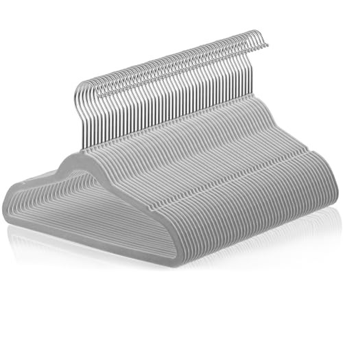 CASAFIELD 50 VELVET KID'S HANGERS FOR CHILDREN'S CLOTHES, 14" - GRAY