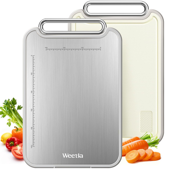 WEETLA TITANIUM CUTTING BOARD, DOUBLE SIDED CUTTING BOARD, 2 IN 1 - SILVER New