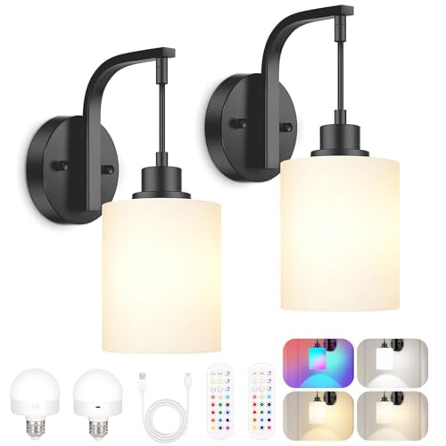 ODNORA WIRELESS RECHARGEABLE WALL SCONCE SET OF TWO 15 COLORS - BLACK/WHITE