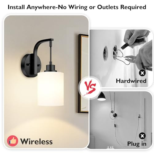 ODNORA WIRELESS RECHARGEABLE WALL SCONCE SET OF TWO 15 COLORS - BLACK/WHITE