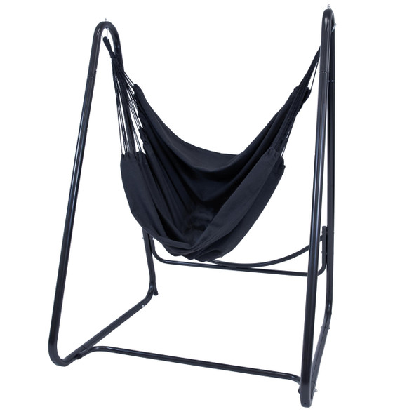 SUNNYDAZE DECOR PATIO HAMMOCK CHAIR WITH STAND, A-FRAME, 350lbs - BLACK