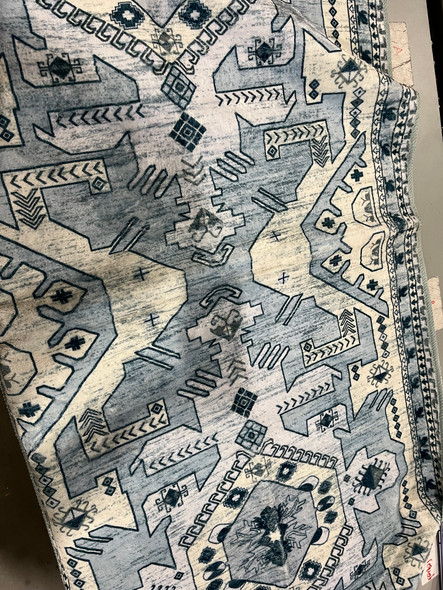 KATHY IRELAND HOME FLANNEL PLUSH AREA RUG 30X72 2.5FTX6FT - BLUE/WHITE/BEIGE