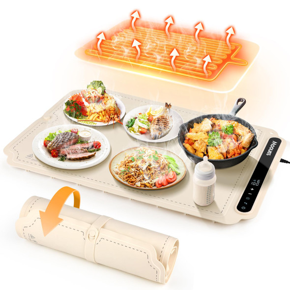 MOOUES ELECTRIC WARMING TRAY, PORTABLE SILICONE FOOD WARMING MAT - WHITE
