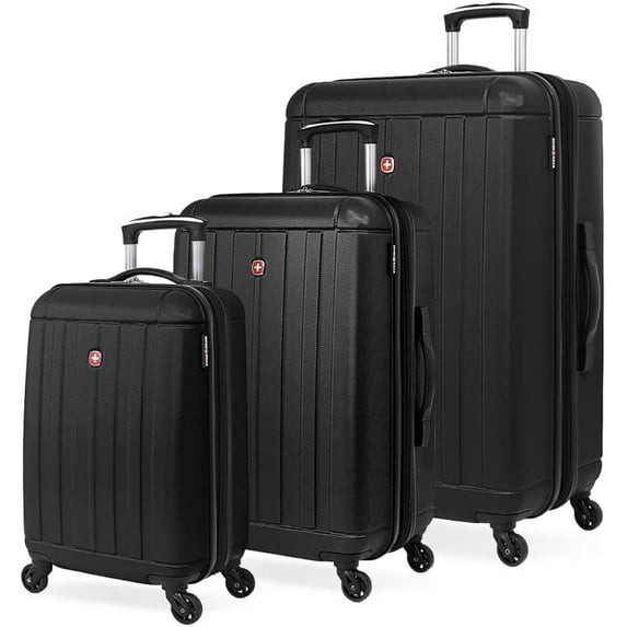 SWISSGEAR HARDSIDE EXPANDABLE LUGGAGE BLACK 3-PIECE SET (18/23/27) - - BLACK New