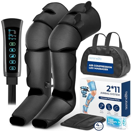 SereneLife Air Compression Knee Massager 4 Modes 2 Heat SLLGMSGR76-BLK
