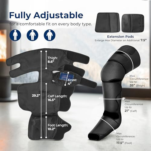 SereneLife Air Compression Knee Massager 4 Modes 2 Heat SLLGMSGR76-BLK