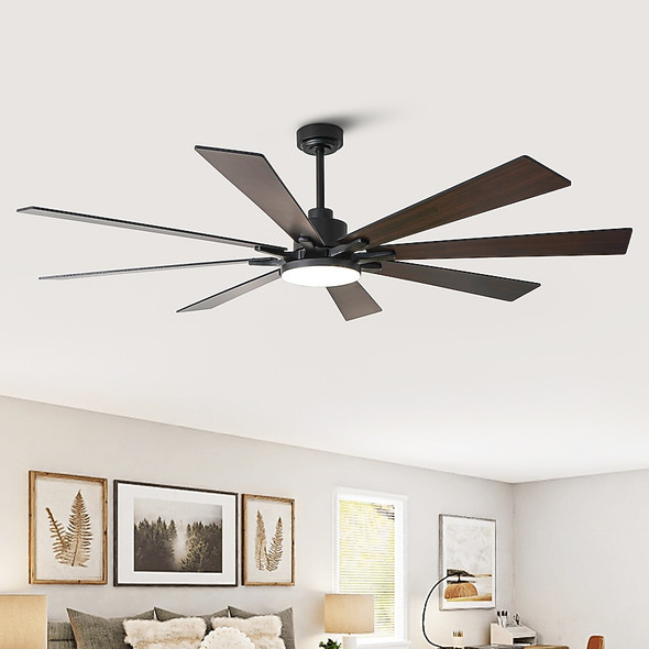 VACZON 72-IN COLOR-CHANGING LED CEILING FAN WITH LIGHT 6 BLADE - BLACK/WALNUT