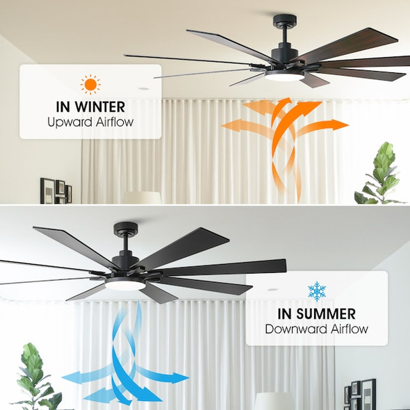 VACZON 72-IN COLOR-CHANGING LED CEILING FAN WITH LIGHT 6 BLADE - BLACK/WALNUT