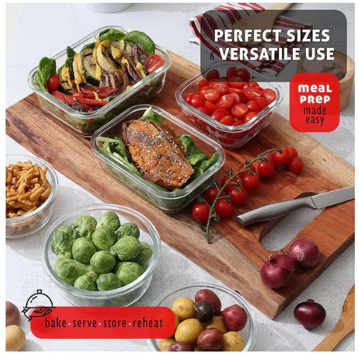 EATEX 8-PACK GLASS FOOD STORAGE CONTAINERS WITH LIDS - BLACK/CLEAR