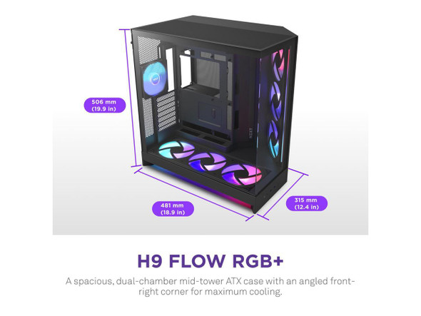 NZXT H9 Flow RGB+ (2025)  Large Dual-Chamber ATX Mid-Tower Airflow PC Case