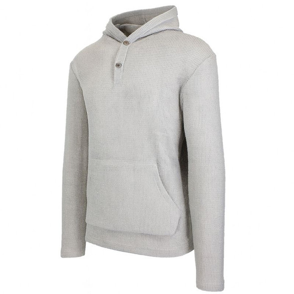 BLUE ICE MEN'S WAFFLE KNIT HENLEY PULLOVER HOODIE - SIZE: L - HEATHER GRAY New