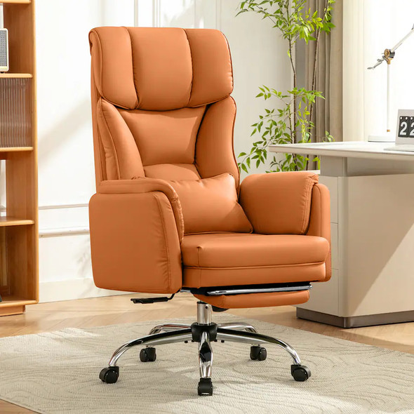 KERDOM - ERGONOMIC BIG OFFICE LEATHER CHAIR - CARAMEL