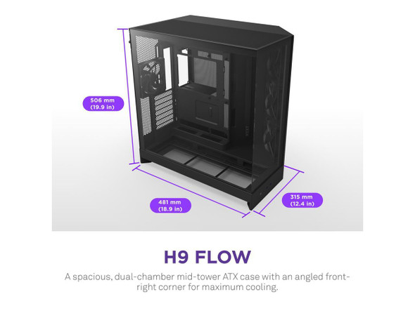 NZXT H9 Flow (2025)  Large Dual-Chamber ATX Mid-Tower Airflow PC Case  Includes