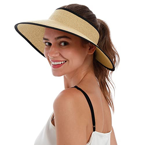 Simplicity Women's Summer Foldable Wide Brim Beach Hats Straw Sun Visor Hats New