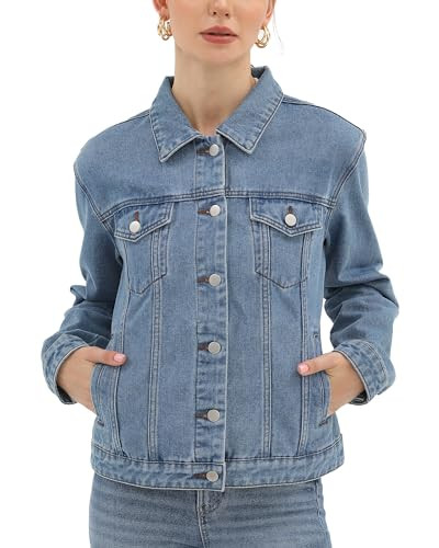 Argstar Denim Jacket for Women Button Up Long Sleeve with Pockets New