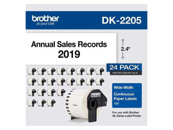 Brother Continuous Paper Label Tape, 2.4" x 100 ft, White, 24 Rolls/Pack Brother Continuous Paper Label Tape, 2.4" x 100 ft, White, 24 Rolls/Pack