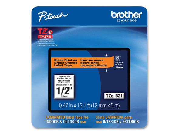 Brother P-touch TZe-B31CS Laminated Label Maker Tape 1/2" x 13-1/10' Black on