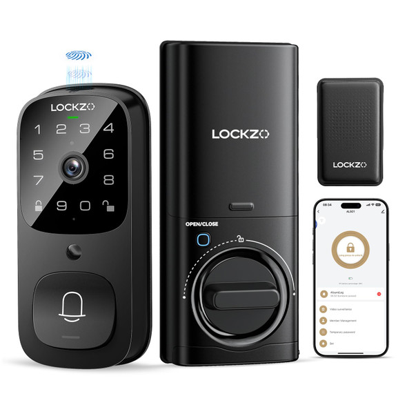 LOCKZO SMART LOCK WITH CAMERA 3-IN-1 WIFI DOORBELL KEYLESS ENTRY DOOR LOCK BLACK