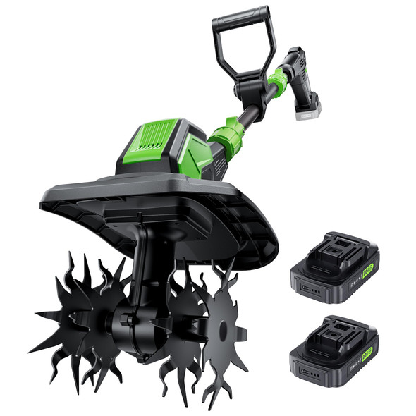 PATOOLIO 20V CORDLESS TILLER CULTIVATOR, LIGHTWEIGHT - GREEN