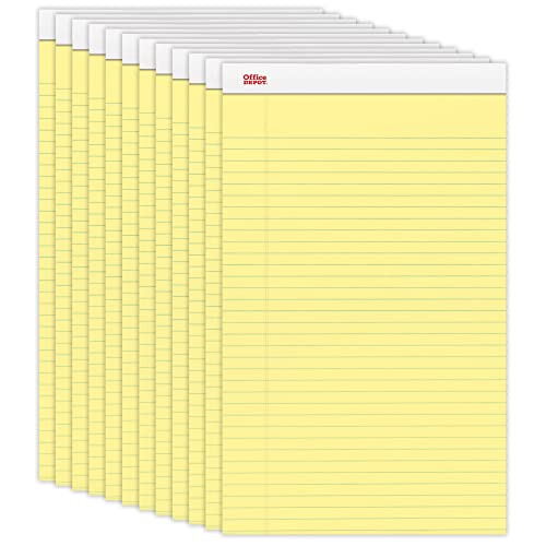 OFFICE DEPOT WRITING PADS, LEGAL/WIDE RULED, 50 SHEETS, 12 PADS - CANARY New