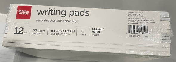 OFFICE DEPOT WRITING PADS CANARY LEGAL WIDE RULED 8.5" X 11.75" 12 PACK - WHITE New