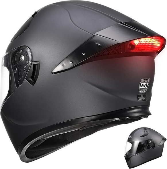 RSYSO FULL FACE MOTORCYCLE HELMET LED DUAL VISOR TAIL LIGHT SIZE: L - MATTE GRAY