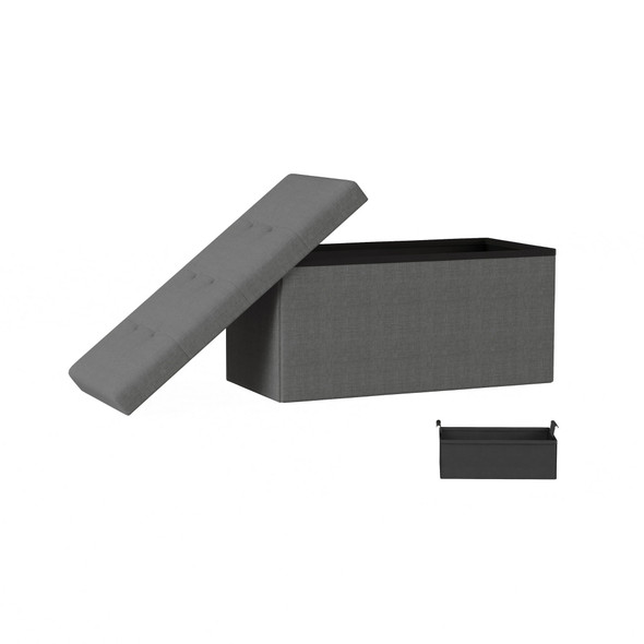 LAVISH HOME 30" FOLDING STORAGE OTTOMAN TUFTED FOOTREST, LINEN CHEST - GRAY New
