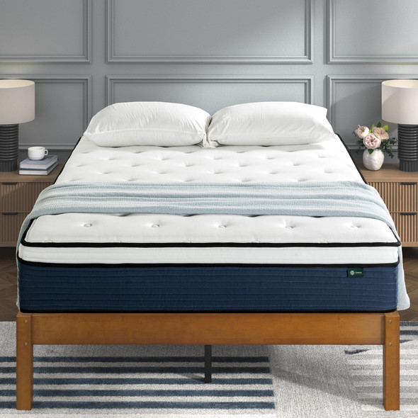 ZINUS 12 INCH COMFORT SUPPORT HYBRID MATTRESS KING ZU-MSHO1SZI-12K - WHITE/BLUE New