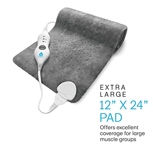 PURSONIC EXTRA LARGE ELECTRIC HEATING PAD FOR BACK PAIN RELIEF 12X24 - GRAY