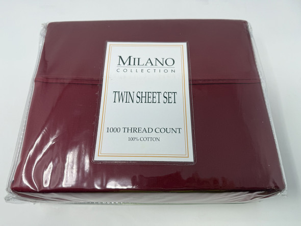 MILANO COLLECTION TWIN SHEET SET 1000 THREAD COUNT COTTON 3 PIECE - BURGUNDY