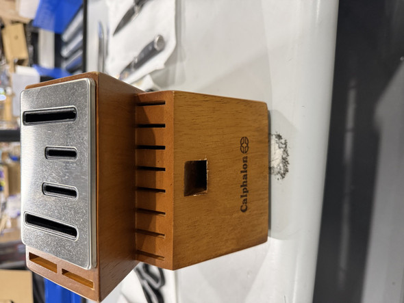 CALPHALON WOODEN KNIFE SET 13 KNIFES AND A PAIR OF SCISSORS - WOOD BROWN