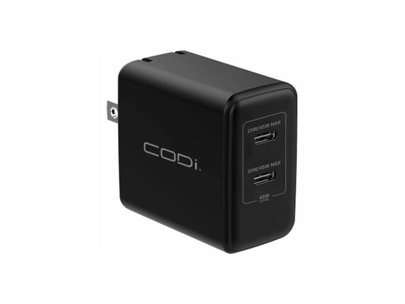 CODi 45W Dual USB-C Wall Charger - USB-C PD & PPS Fast Charging, Compact Power