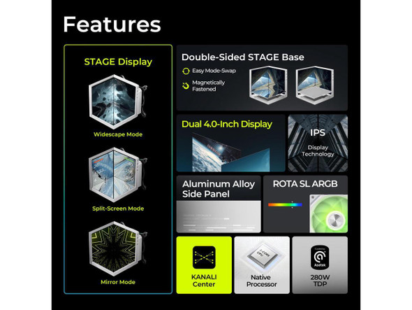 TRYX Stage 360 ARGB White 360mm AIO Dual 4.0'' Screen 720x720 Resolution AIO