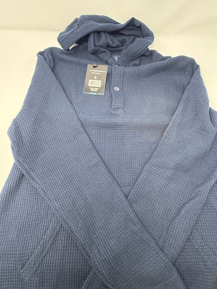 BLUE ICE MEN'S REGULAR-FIT WAFFLE KNIT THERMAL HENLEY HOODIE - SIZE:MEN S - NAVY New
