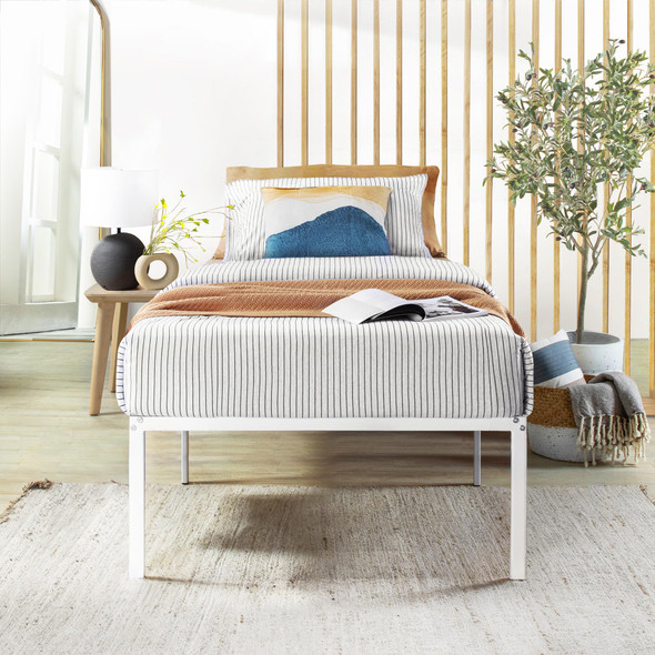 SPSC-18WH-T Best Price Mattress 18" Metal Platform Bed Frame Twin, White